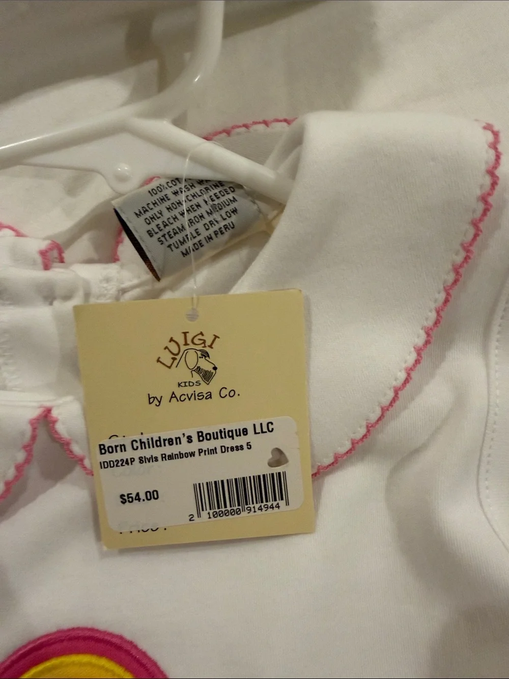 Sleeveless White Rainbow Print Dress with Peter Pan Collar